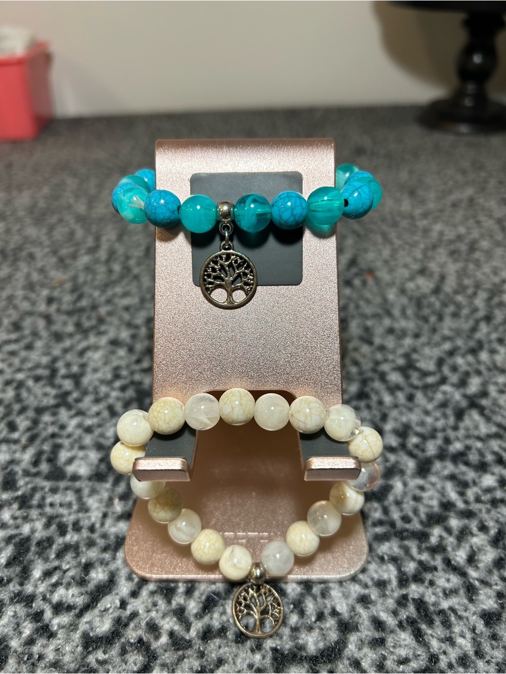 Turquoise and Cream Beaded Bracelets with Tree of Life Charm - Women Jewelry
